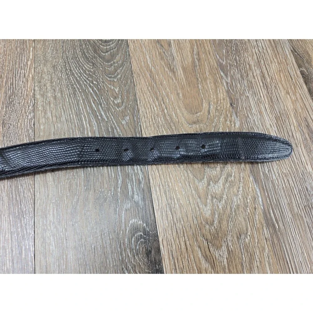 Ben Silver Genuine Lizard & Leather Black Belt Men's 40 Made in USA 31401 Brass